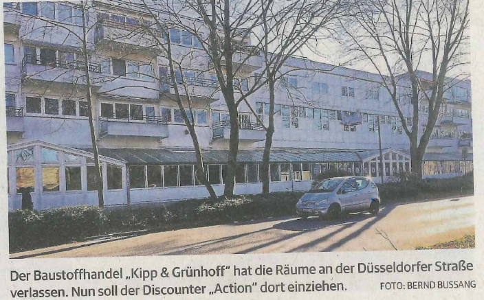 Discounter zieht in verlassenen Baustoffhandel / Rheinische Post 07.02.2018