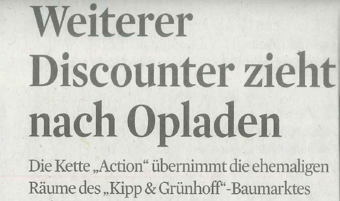 Weiterer Discounter zieht nach Opladen/ KSTA 13.März 2018