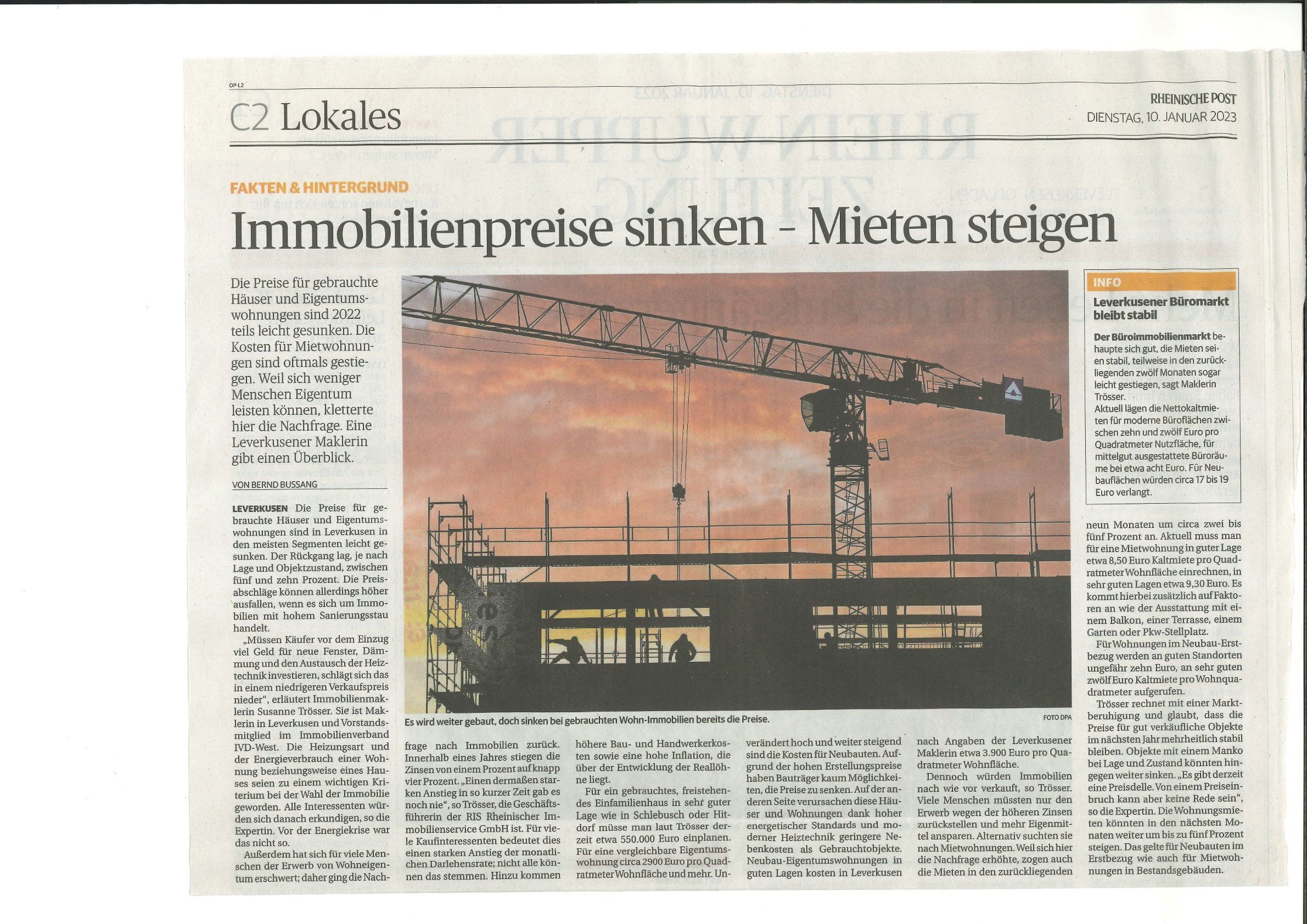 Immobilienpreise sinken - Mieten steigen