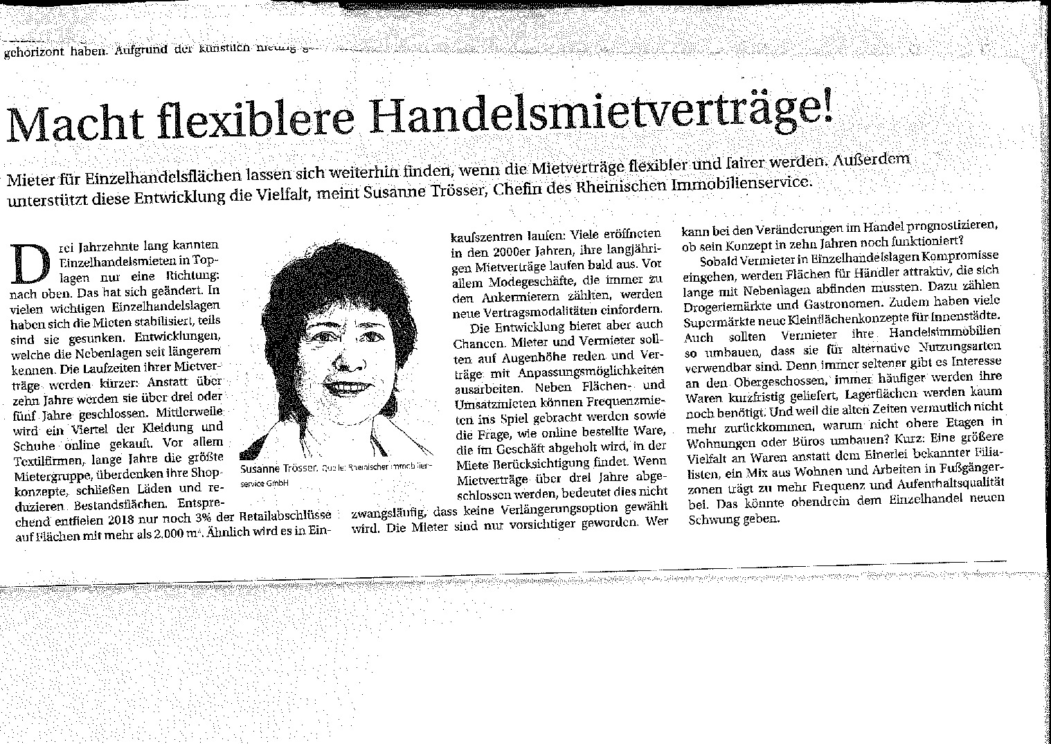 Macht flexiblere Handelsmietverträge! / Immobilien Zeitung vom 14.11.2019